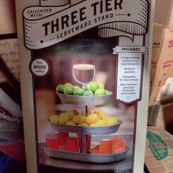 Three Tier Server Stand With Wood Handle