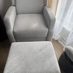 Light Grey Swivel Rocker W/ Storage Ottoman 