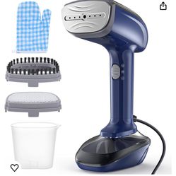 Powerful Handheld Fabric Steamer - 1800W with Fast Ceramic Heat-Up Plate, 2-in-1 Ironing & Wrinkle Remover, Steam Nozzle, Lint Brush - Blue, for US 12