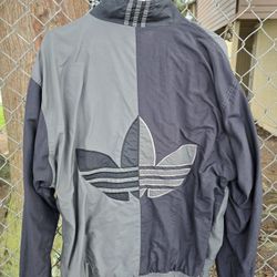 Vintage 90s Charcoal Grey & Black Adidas Windbreaker Jacket Medium 