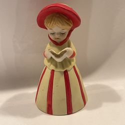 Vintage Jasco Merri Bell Girl Caroler With Dalmatian Dog Porcelain Bell Christmas 