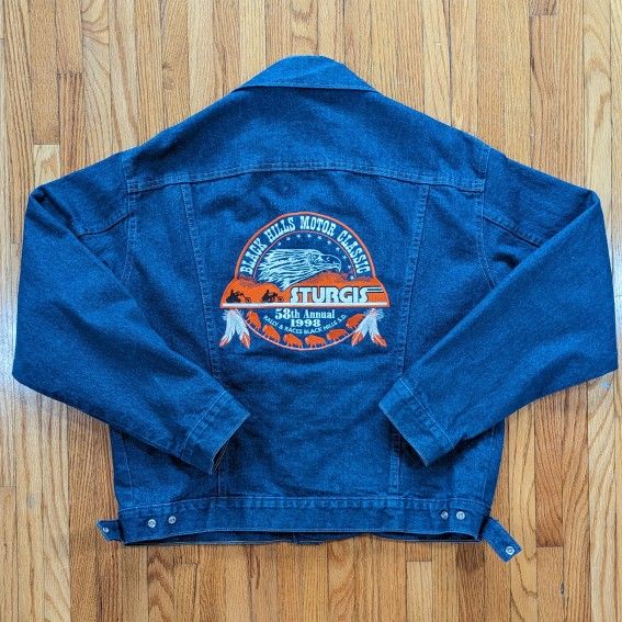 Vintage 90s Denim Sturgis Motorcycle Jacket 