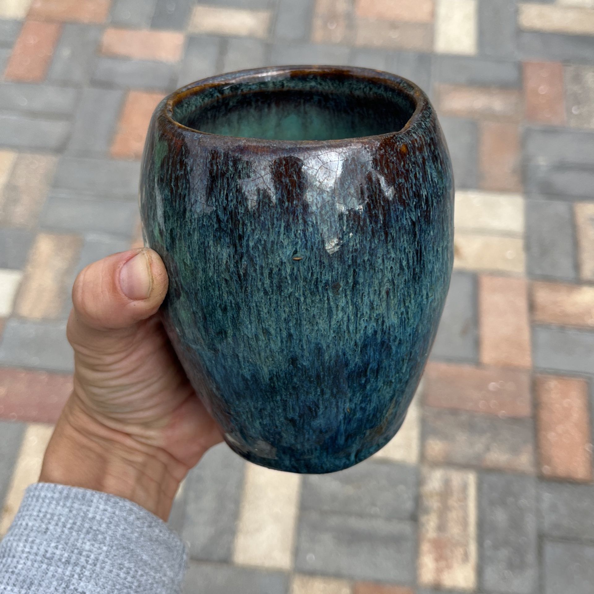 Turquoise glazed handmade Urn planter