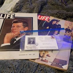 Jfk life magazines and first day envelope and stamp
