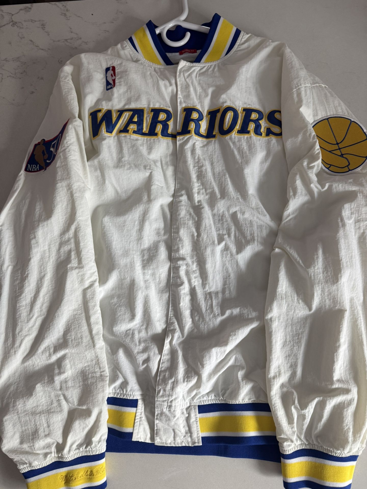 Mitchell N Ness White Warm Up Warriors Jacket XL