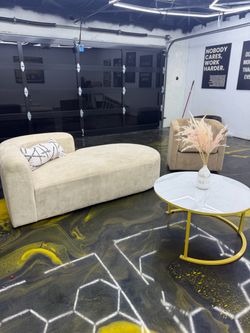 Cream Velvet Chaise Lounge Sofa