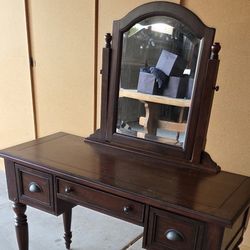 Vintage Dark Wood Vanity / Dressing Table with Mirror