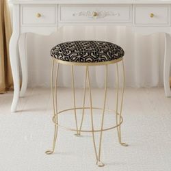 Vintage Midcentury Modern Gold/Black Vanity Stool