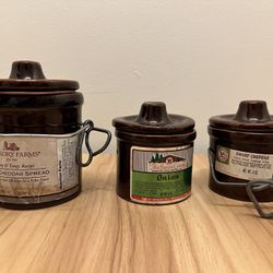 Vintage Glazed Stoneware Cheese Crocks With Wire Bails And Lids - Set Of 3