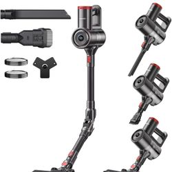 Cordless vacuum cleaner with ergonomic design and self-standing feature, powerful 450W/40Kpa suction for home use, 45-minute runtime, ideal for hard f