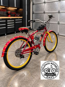 Gas bike motorized bicycle this is a Harry Potter themed bicycle delivery available