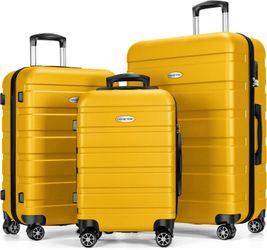 Luggage Sets Hardside Lightweight Suitcase with Spinner Wheels TSA Lock, 3-Piece Set (20/24/28), Yellow