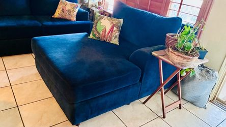 Large velvet blue chair