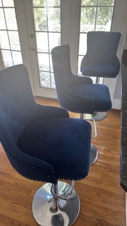 Navy Blue Velvet Bar Stools Set of 3