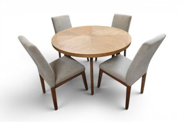 Round Dining Table Set with 4 Upholstered Chairs – 47.7″ Table