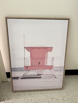 LARGE Pink lifeguard stand framed print