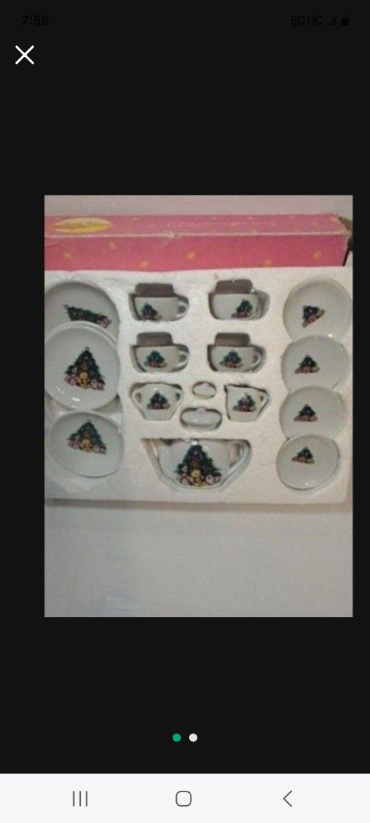 17 Piece Miniature Porcelain Christmas Tea Set -Vintage