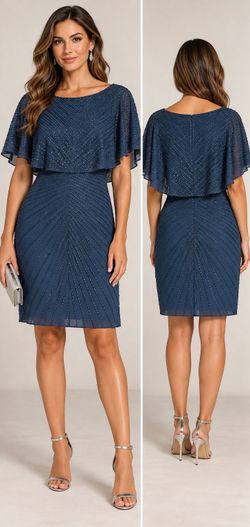 Aidan Mattox Steel Blue Beaded Cocktail Dress Size 10 NWT