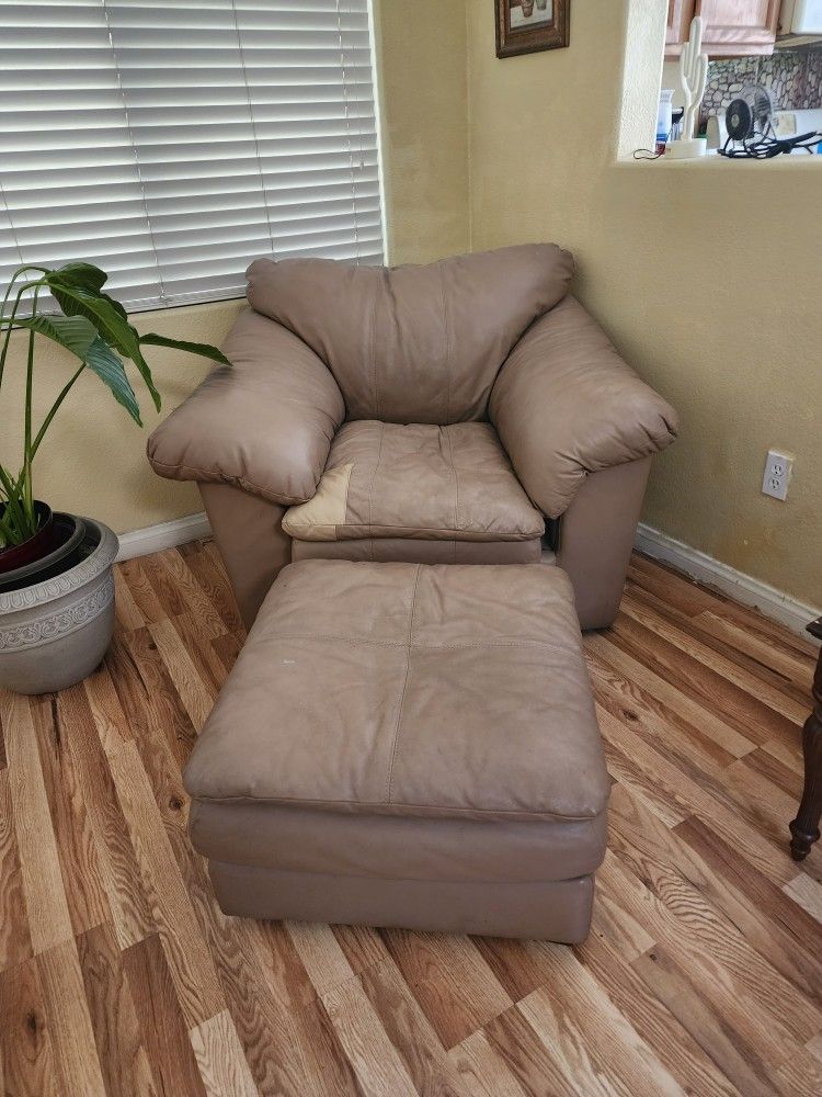 Leather Armchair With Ottoman