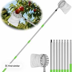 BURMONG 6.6 FT Fruit Picker Tool with Stainless Steel Pole & Soft Cloth Basket