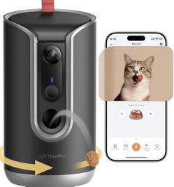TKENPRO 2K AI Pet Camera Treat Dispenser, 360°View Dog Camera, 2-Way Audio Black