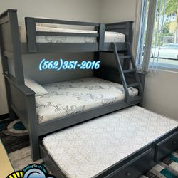 Twin Full Grey Bunk Bed With Mattresses Colchones Nuevos 