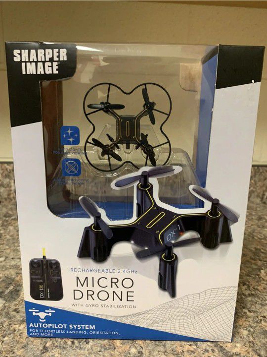 Sharper Image Rechargeable 2.4GHz Micro Drone With Gyro Stabilization.
