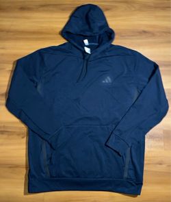 Mens NWT Adidas 3 Stripes Navy Black Drawstring Pullover Sweatshirt Hoodie