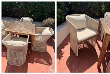 Pottery Barn Wicker Dining Table & Chairs (Set of 4) with Slipcovers