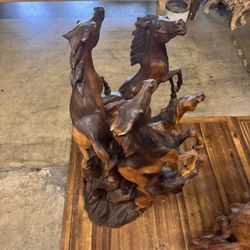 Hand Carved Solid Rosewood Horses Sculpture