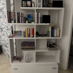 Modern White Wood & Metal Bookcase 