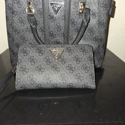 Guess Noreen Satchel Bag With Matching Laurel Double Zipper Organizer Wallet