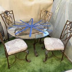 Decorative Metal & Glass Dining/Patio Set with 4 Chairs