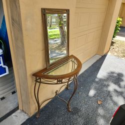 Semi-circle wrought iron entryway hallway table console and mirror
