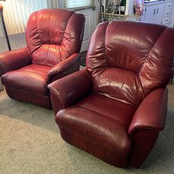 Pair Of Red Leather Recliners