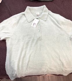 Mint Green Fuzzy Button-Up Polo Sweater 1X