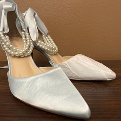 Powder Blue Heels w/Pearls (Size 8) 