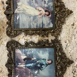 Vintage 19” Blue Boy and Pinky Lawrence Portraits in Ornate Bubble Glass Frame. 