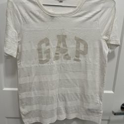 Gap Ladies Short Sleeve Shirt - Brand New - White And Gray - Size Medium 