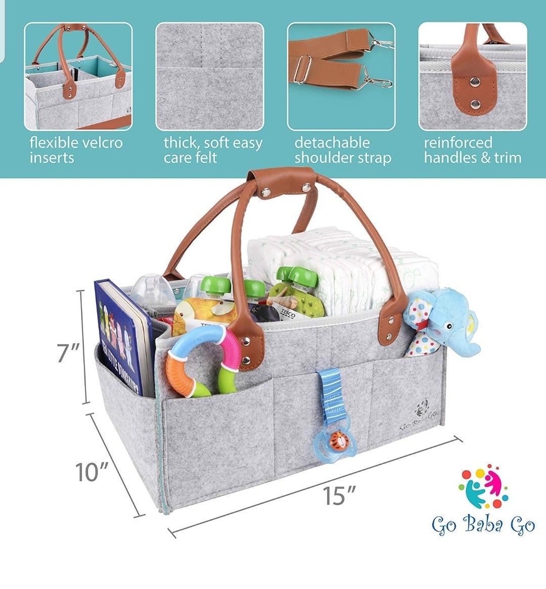 Baby Diaper Caddy: Portable Storage Organizer, Baby Shower Gift, Diaper Tote Bag/Bin for Nursery, Changing Table or Car, with Change Mat