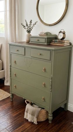 Refinished antique chest of drawers in Sage