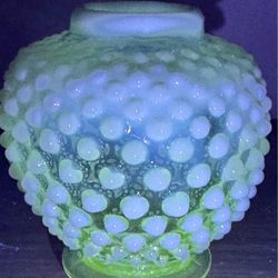 Uranium Hobnail Opalescent Milk Glass Ginger jar With The Lid!