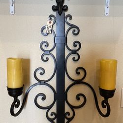 Ornate Fleur De Lis Wall Mounted Iron Candle Holder