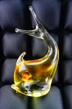 VINTAGE MURANO GLASS FISH SCULPTURE MADE IN ITALY Yellow / Gold Hand Blown