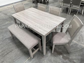 Promotion! 6-Pcs Dining Set, Wood Dining Set, 4 Chairs , 1 bench with  a Table, Kitchen Furniture, Casual dining room set, Matching Dining Chairs  Set