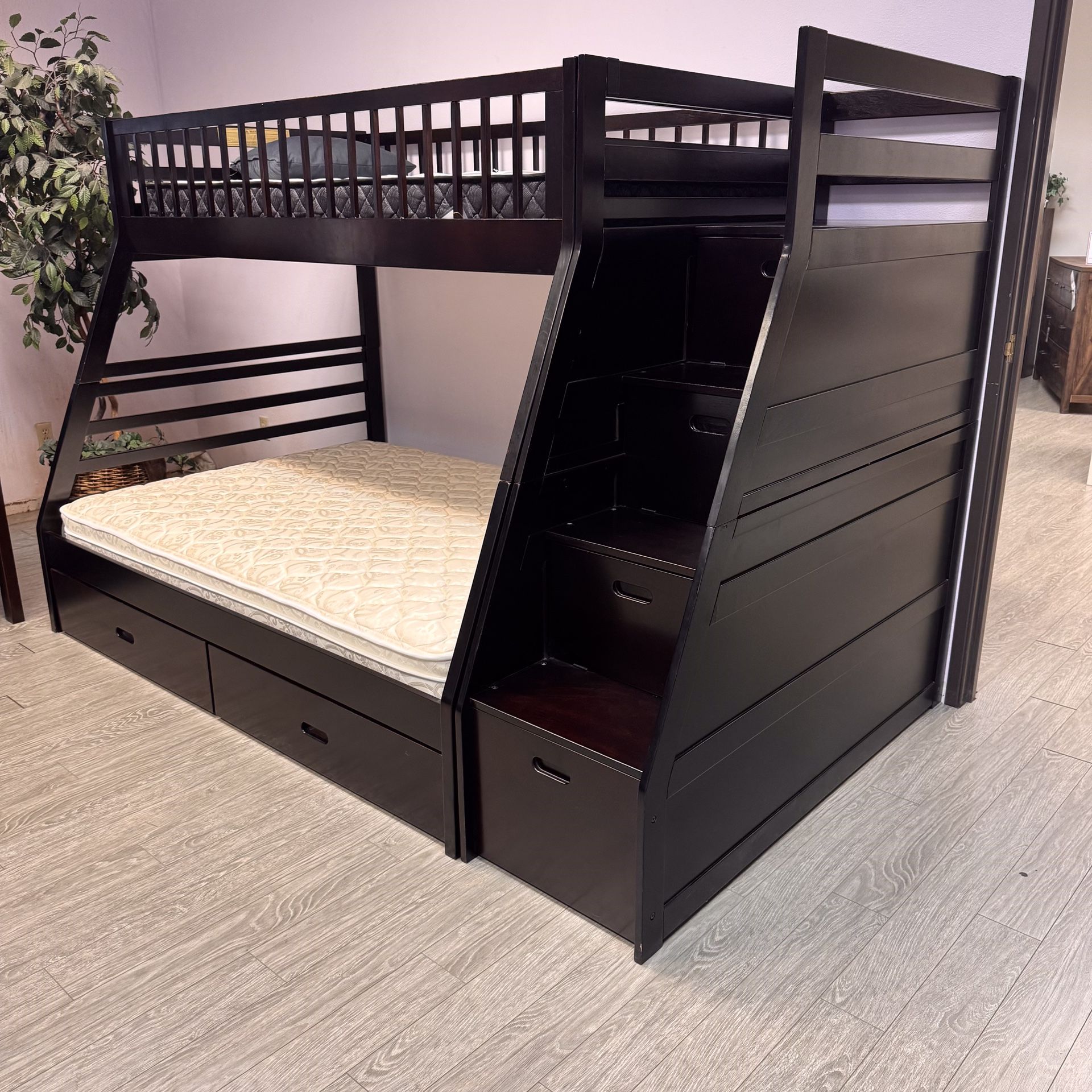 Solid Wood Twin Over Full Bunkbed W Storage - Stairstep