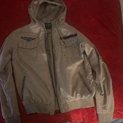 This is a CSG (Champs Sports Gear) Men's Sports Lightweight Hooded Full Zip Jacket in a light brown or tan colo