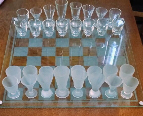Beautiful Glass Chess Game Set Gentleman's Drinking Bar Game. See our other great vintage art antiques jewelry sports furniture fishing lures comics