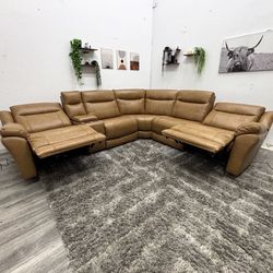 Carmel Leather Recliner Couch - Free Delivery 