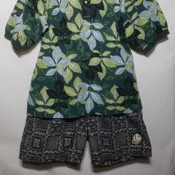REYN SPOONER  LAHAINA BLACK SWIM TRUNKS  AND VINTAGE TRADITIONALS POLO SHIRT SIZE XL 